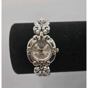 Vivani Silver‎ Tone Ornate Bracelet Watch Quartz Japanese Movement Stretch Band